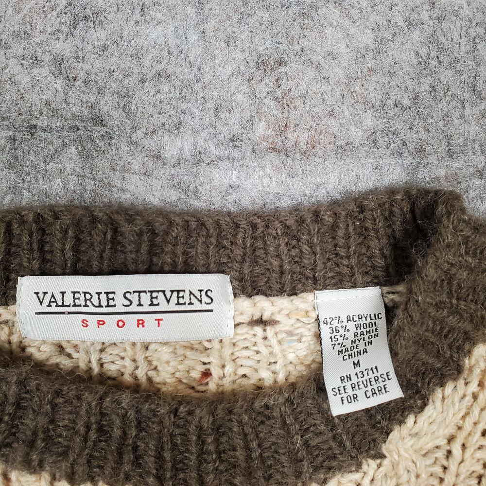 Vintage Valerie Stevens Sweater‎ Womens Medium Patchwork Fair Isle Nordic Chunky - Picture 2 of 8